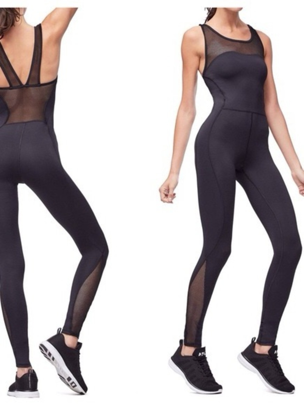 Good American Black Mesh-Panel Athletic Jumpsuit, Size Medium